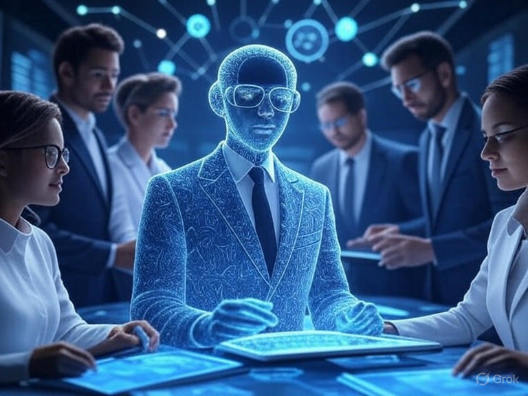 AI-driven autonomous agents and multi-agent systems in 2025, depicted by holographic AI figures collaborating in a futuristic command center.