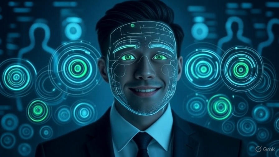 AI agents with adaptive emotional intelligence and real-time collaboration in 2025, depicted by a holographic agent with glowing indicators