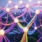 Decentralized Physical Infrastructure Networks (DePIN) and edge computing integration in 2025, depicted by a glowing network with edge nodes