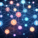 Decentralized applications (DApps) and Web3 in 2025, depicted by a network with glowing nodes