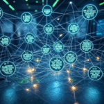 Multimodal AI integration in 2025, depicted by a network with glowing nodes