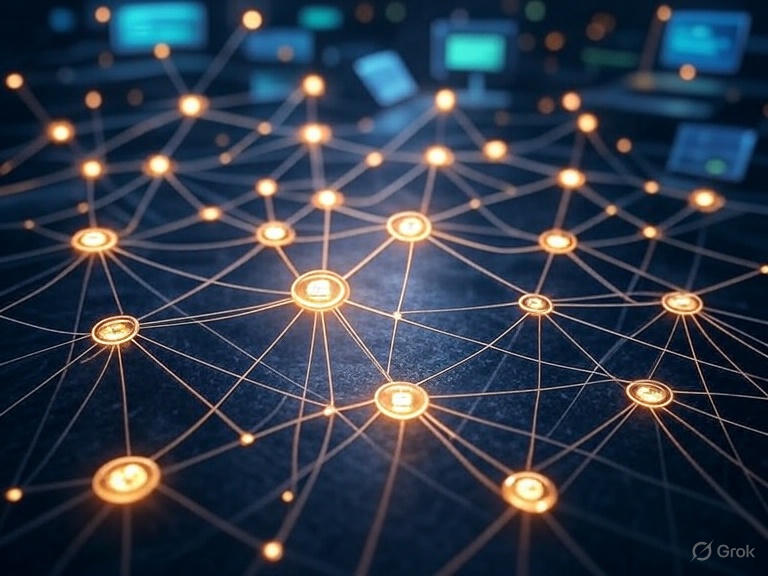 Multimodal AI integration in 2025, depicted by a network with glowing nodes