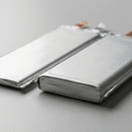 Two unbranded battery cells side by side with one visibly slimmer, illustrating silicon carbon battery energy density