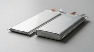 Two unbranded battery cells side by side with one visibly slimmer, illustrating silicon carbon battery energy density
