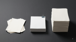 Three stacks of paper of very different heights, illustrating uneven AI Overviews traffic impact across publisher sizes