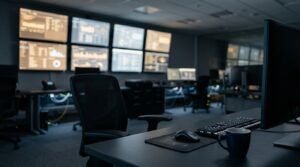 AI agent cyberattacks proceed without human oversight, shown by an empty security operations desk